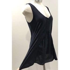 J Crew Xs Dressy Tank Top Shirt Navy 100% Slub Cotton Pleaded